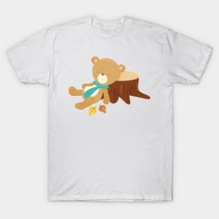 Autumn Bear, Cute Bear, Sleeping Bear, Tree Stump T-Shirt